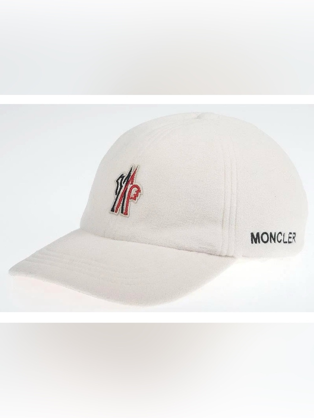 NEW MONCLER GRENOBLE IVORY SOFT FLEECE LOGO BASEBALL CAP HAT UNISEX